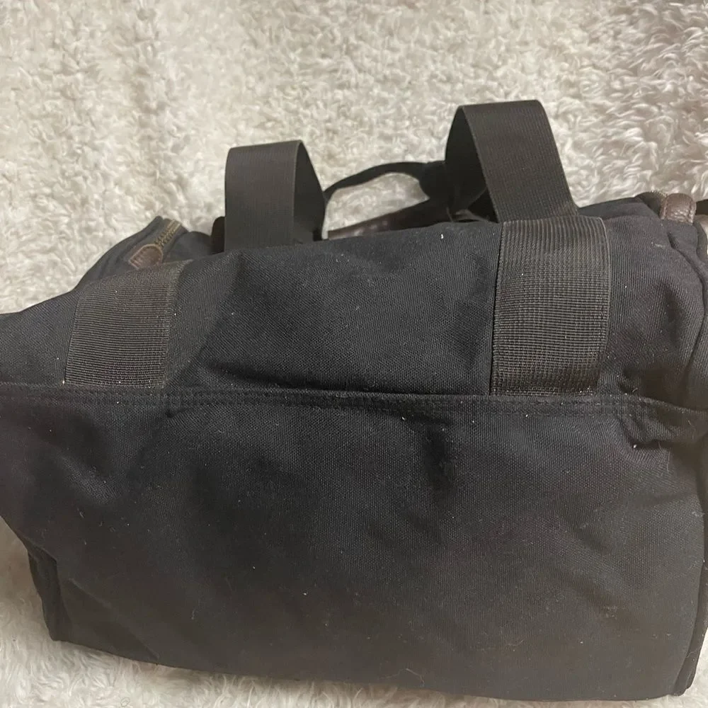 Eddie Bauer Premium Black Canvas brown Leather Duffle Weekender Bag